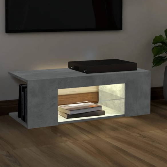 TV-meubel met RGB LED Verlichting – 90 cm Breed, Betonlook Grijs