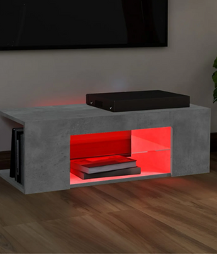 TV-meubel met RGB LED Verlichting – 90 cm Breed, Betonlook Grijs