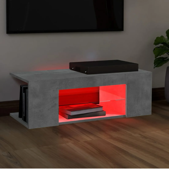 TV-meubel met RGB LED Verlichting – 90 cm Breed, Betonlook Grijs