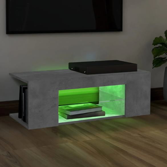 TV-meubel met RGB LED Verlichting – 90 cm Breed, Betonlook Grijs