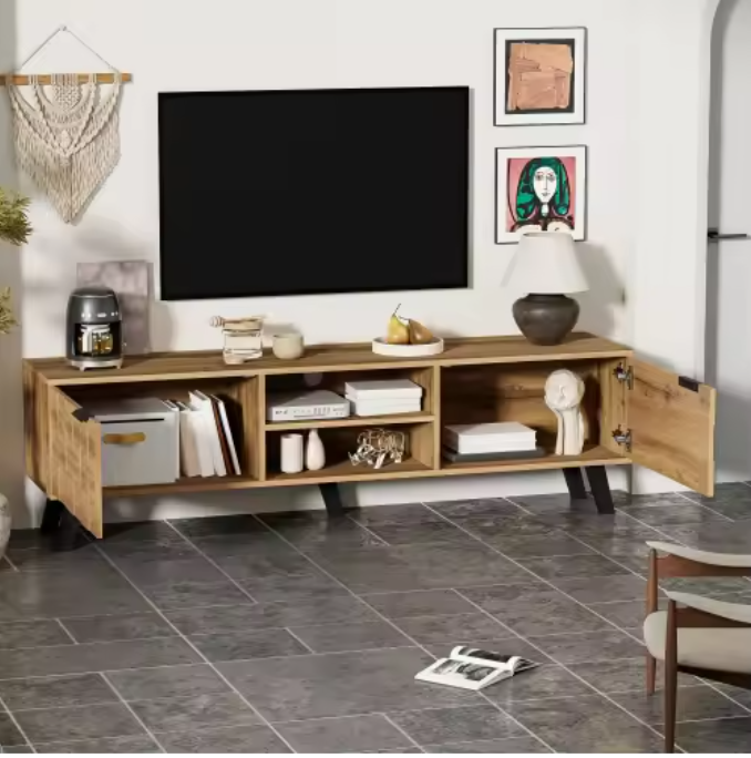 Modern TV-meubel met 2 Deuren & Open Vakken – 160,5 cm Breed
