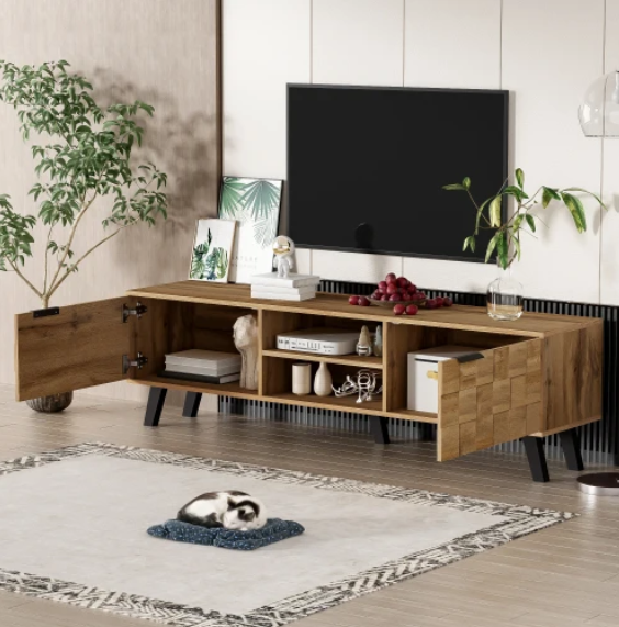 Modern TV-meubel met 2 Deuren & Open Vakken – 160,5 cm Breed