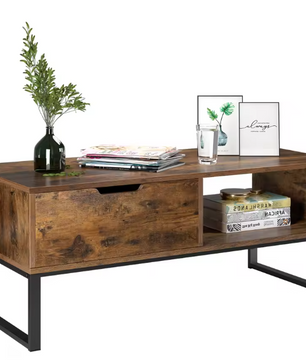 TV-Lowboard met Deuren en Open Vakken – Hout & Metaal, 106 x 48 x 43 cm