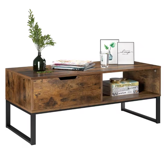 TV-Lowboard met Deuren en Open Vakken – Hout & Metaal, 106 x 48 x 43 cm