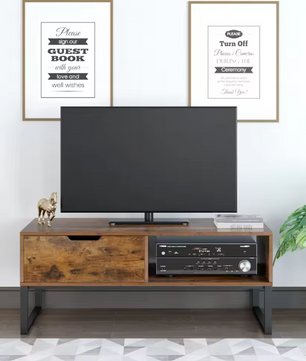 TV-Lowboard met Deuren en Open Vakken – Hout & Metaal, 106 x 48 x 43 cm