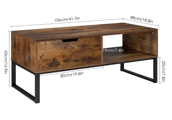 TV-Lowboard met Deuren en Open Vakken – Hout & Metaal, 106 x 48 x 43 cm