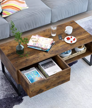 TV-Lowboard met Deuren en Open Vakken – Hout & Metaal, 106 x 48 x 43 cm