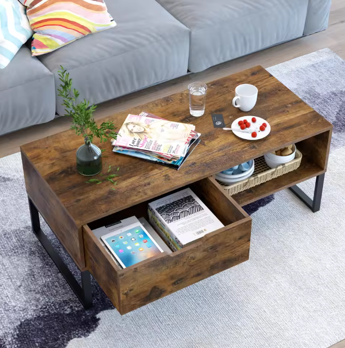 TV-Lowboard met Deuren en Open Vakken – Hout & Metaal, 106 x 48 x 43 cm