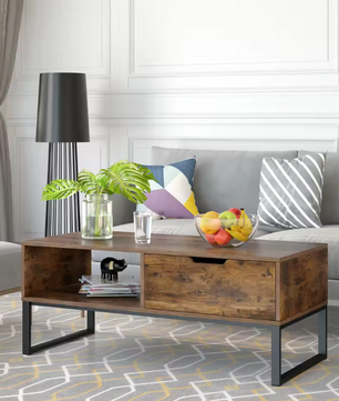 TV-Lowboard met Deuren en Open Vakken – Hout & Metaal, 106 x 48 x 43 cm