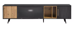 TV-Meubel met Deuren & Glazen Klep – Donker Hout & Grijs, 200 x 40 x 55,5 cm