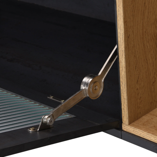 TV-Meubel met Deuren & Glazen Klep – Donker Hout & Grijs, 200 x 40 x 55,5 cm