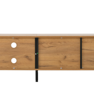 TV-Meubel met 3 Deuren & Glazen Plank – Hout & Zwart, 175 x 31,5 x 45 cm