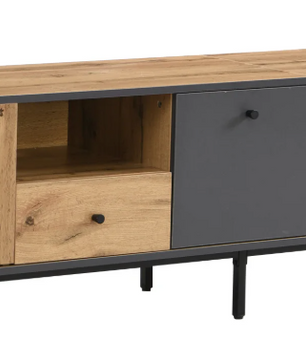 TV-Meubel met LED Verlichting & Glazen Schappen – Hout & Zwart, 190 x 40 x 50 cm