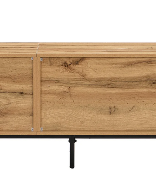 TV-Meubel met LED Verlichting & Glazen Schappen – Hout & Zwart, 190 x 40 x 50 cm