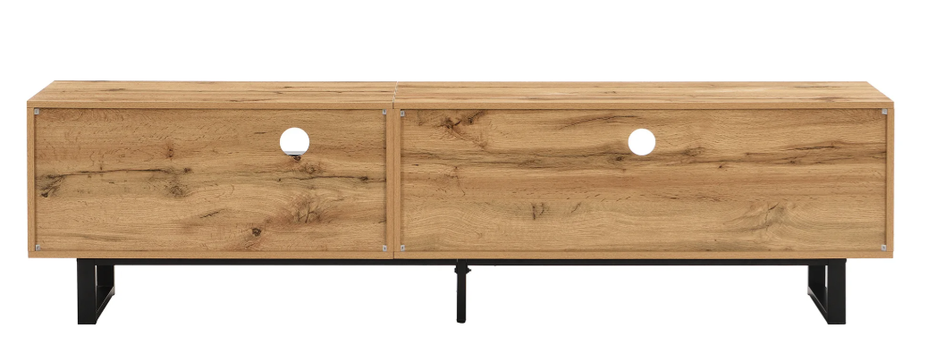 TV-Meubel met LED Verlichting & Glazen Schappen – Hout & Zwart, 190 x 40 x 50 cm