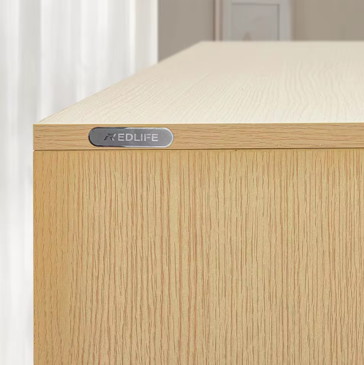 Ladekast met 6 Rattan Lades – Hout & Gouden Handgrepen, 120 x 75 x 40 cm