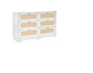 Ladekast met 6 Rattan Lades – Hout & Gouden Handgrepen, 120 x 75 x 40 cm