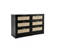 Ladekast met 6 Rattan Lades – Hout & Gouden Handgrepen, 120 x 75 x 40 cm
