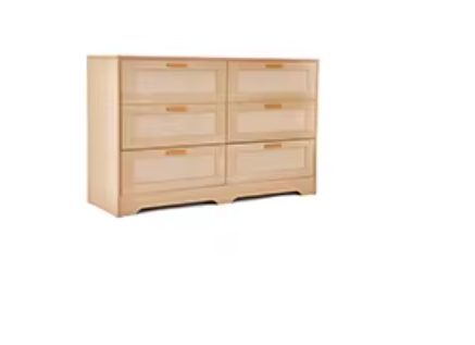 Ladekast met 6 Rattan Lades – Hout & Gouden Handgrepen, 120 x 75 x 40 cm