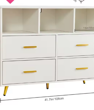 Ladekast met 4 Lades & Open Vakken – Zwart Hout, Modern & Multifunctioneel