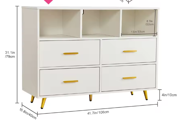 Ladekast met 4 Lades & Open Vakken – Zwart Hout, Modern & Multifunctioneel