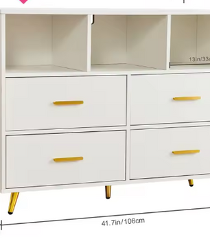 Ladekast met 4 Lades & Open Vakken – Zwart Hout, Modern & Multifunctioneel