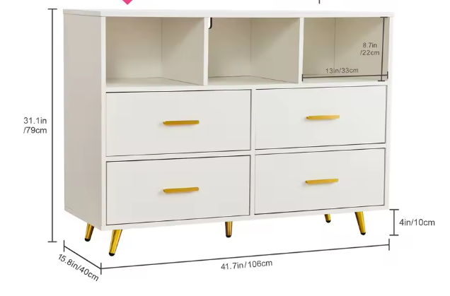Ladekast met 4 Lades & Open Vakken – Zwart Hout, Modern & Multifunctioneel
