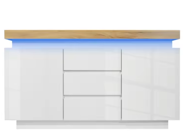 Dressoir met 5 Lades – Hoogglans Wit & LED-Verlichting, 140 cm Breed
