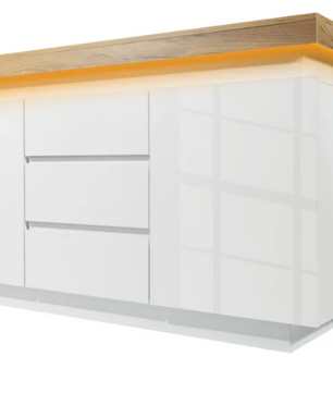 Dressoir met 5 Lades – Hoogglans Wit & LED-Verlichting, 140 cm Breed
