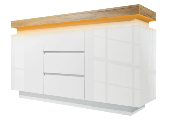 Dressoir met 5 Lades – Hoogglans Wit & LED-Verlichting, 140 cm Breed