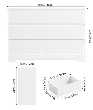 Dressoir met 6 Lades – Hoogglans Wit Kast, 120×40×82 cm