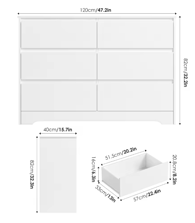 Dressoir met 6 Lades – Hoogglans Wit Kast, 120×40×82 cm
