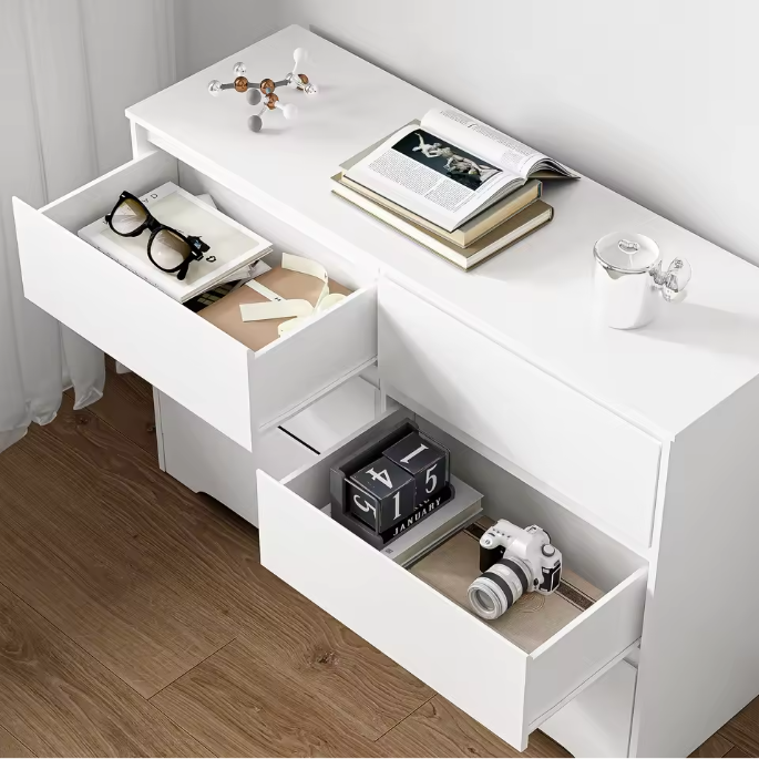 Dressoir met 6 Lades – Hoogglans Wit Kast, 120×40×82 cm