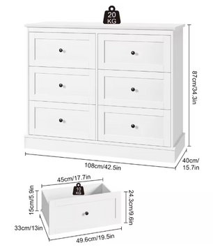 Ladekast met 6 Lades – Houten Dressoir voor Slaapkamer, Woonkamer & Hal