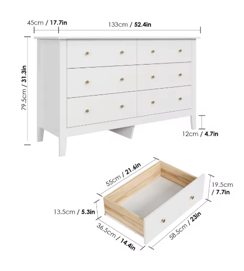 Ladekast met 6 Lades – Houten Dressoir voor Slaapkamer & Woonkamer