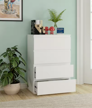 Ladekast met 4 Lades – Witte Houten Dressoir voor Slaap- & Woonkamer