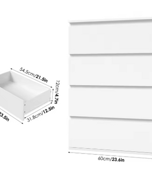 Ladekast met 4 Lades – Witte Houten Dressoir voor Slaap- & Woonkamer