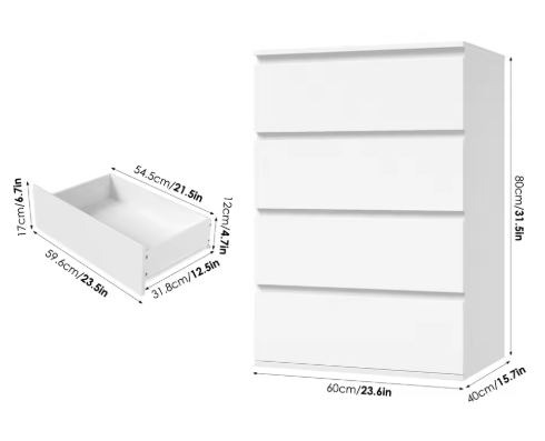 Ladekast met 4 Lades – Witte Houten Dressoir voor Slaap- & Woonkamer