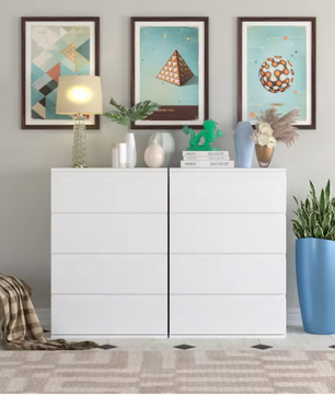 Ladekast met 4 Lades – Witte Houten Dressoir voor Slaap- & Woonkamer