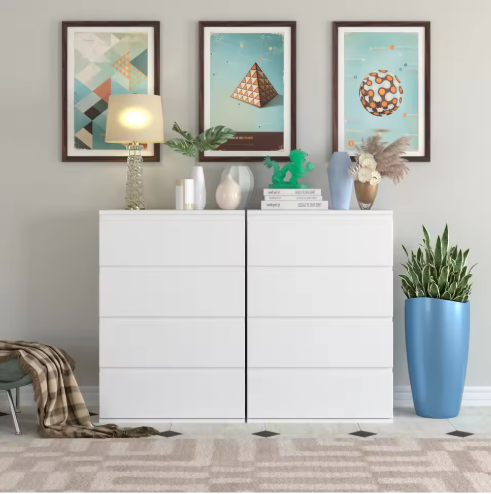 Ladekast met 4 Lades – Witte Houten Dressoir voor Slaap- & Woonkamer
