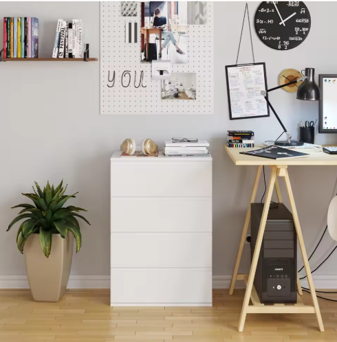Ladekast met 4 Lades – Witte Houten Dressoir voor Slaap- & Woonkamer