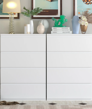 Ladekast met 4 Lades – Witte Houten Dressoir voor Slaap- & Woonkamer
