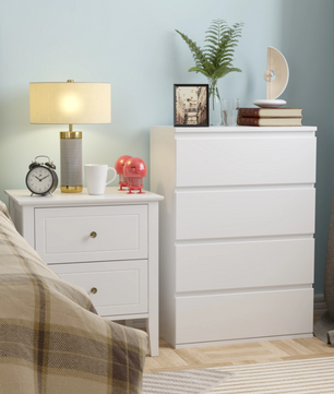 Ladekast met 4 Lades – Witte Houten Dressoir voor Slaap- & Woonkamer