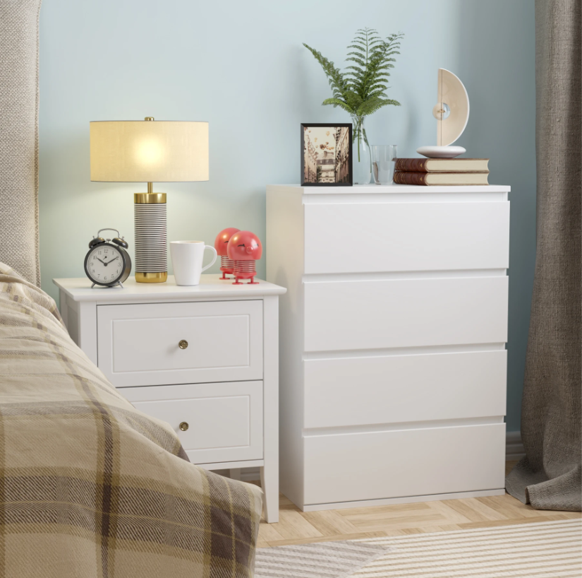 Ladekast met 4 Lades – Witte Houten Dressoir voor Slaap- & Woonkamer