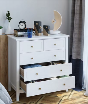 Ladekast met 5 Lades – Witte Houten Dressoir voor Slaap- & Woonkamer