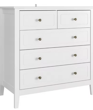 Ladekast met 5 Lades – Witte Houten Dressoir voor Slaap- & Woonkamer