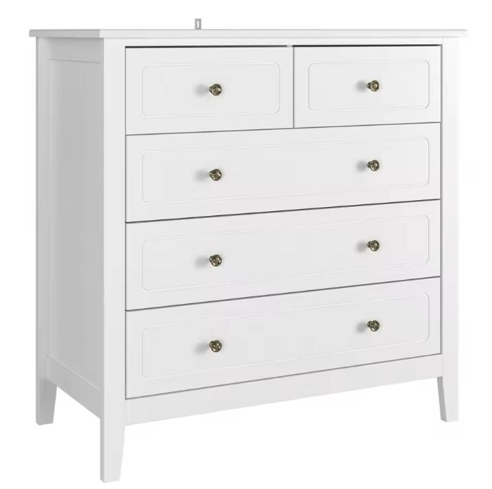 Ladekast met 5 Lades – Witte Houten Dressoir voor Slaap- & Woonkamer
