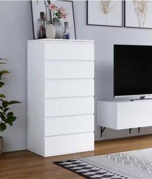 Ladekast met 6 Lades – Hoge Witte/Zwarte Houten Dressoir