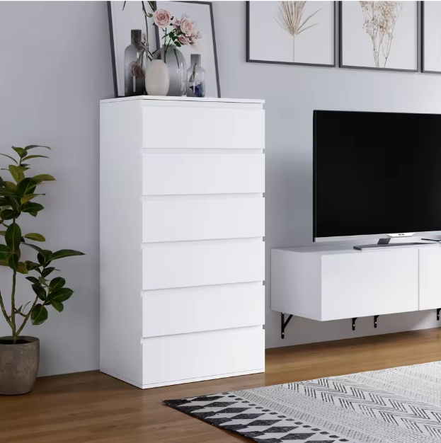 Ladekast met 6 Lades – Hoge Witte/Zwarte Houten Dressoir