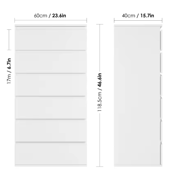 Ladekast met 6 Lades – Hoge Witte/Zwarte Houten Dressoir